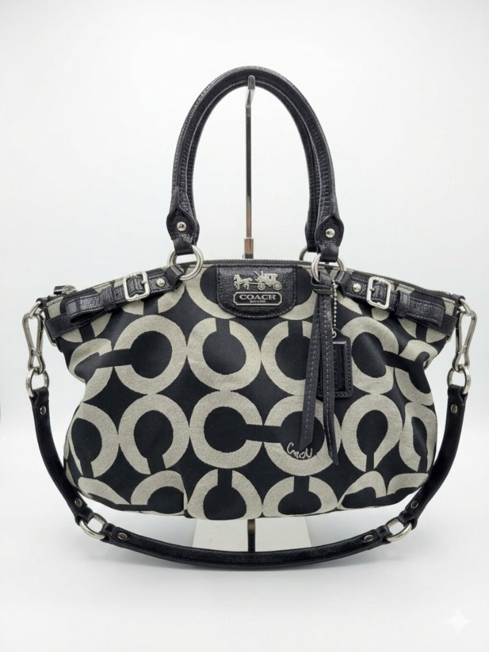 Y2K Vintage COACH MADISON SOPHIA OPTIC BLACK GRAY CANVAS SATCHEL PURSE